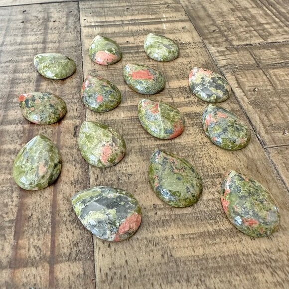 25x18mm Unakite Jasper Teardrop Cabochon - Picture 2 of 3